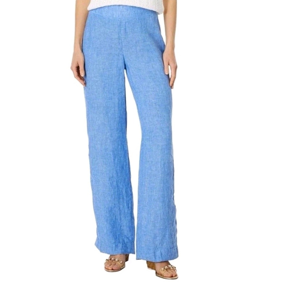 Lilly Pulitzer Womens Large Linen Pants NWT $138 Blue Deri Lagoon Palazzo